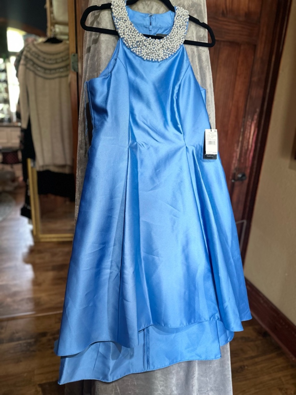 Adrianna Papell Sky Blue Pearl-Embellished Girls Formal Dress
